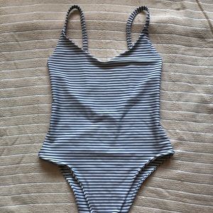 Lokahi swimwear grey and white strip full piece